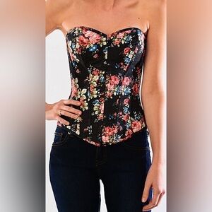 Floral Lace Back Corset Bustier Top
